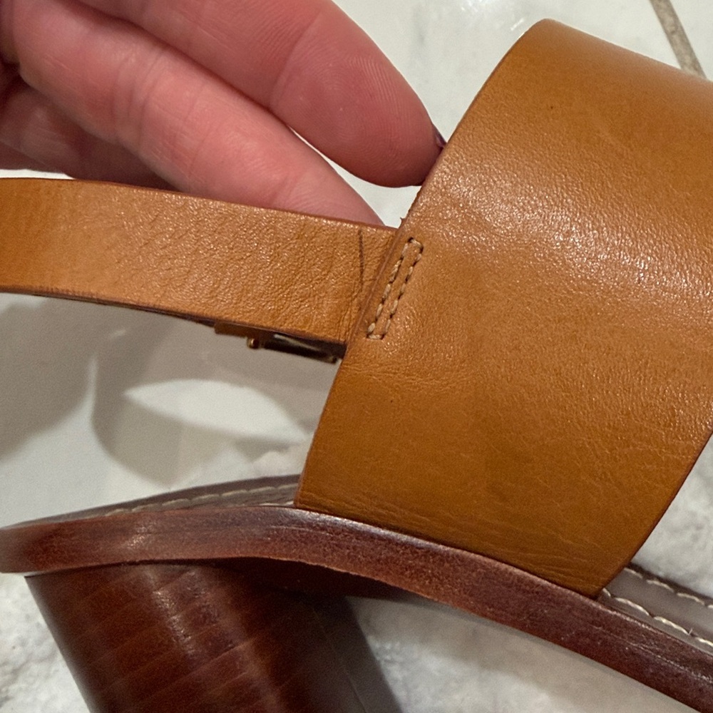 Tory Burch 5.5 Thames MONARK VACHETTA custom tan leather heeled sandals - Picture 3 of 15